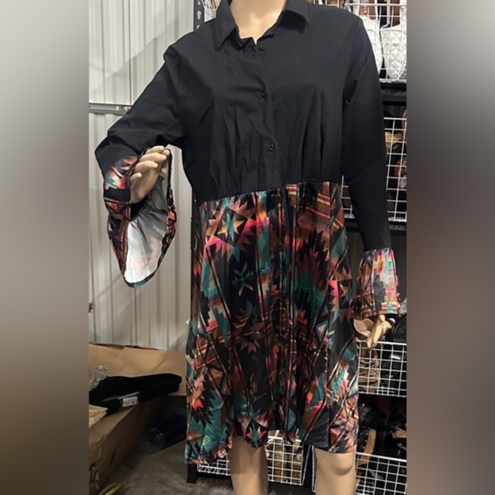 Crazy Train Black and Multicolor Midi Dress size XXL
